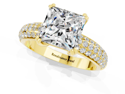 Yellow gold Princess Cut Cut Pave Diamond Engagement Ring with Channel Set Band and Four-Prong Setting_1