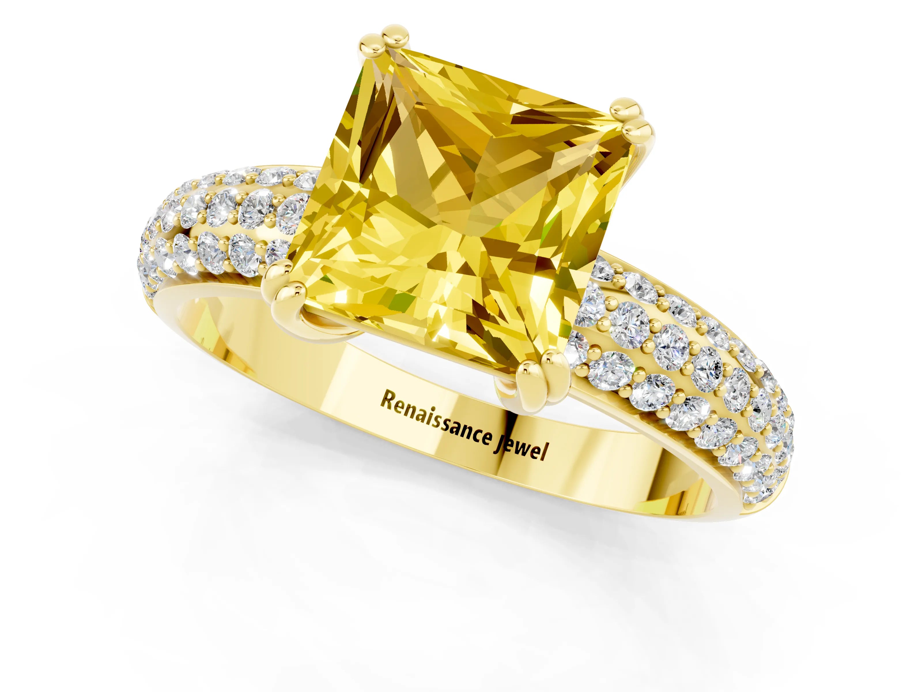 Yellow gold Princess Cut Cut Pave Diamond Engagement Ring with Channel Set Band and Four-Prong Setting_1