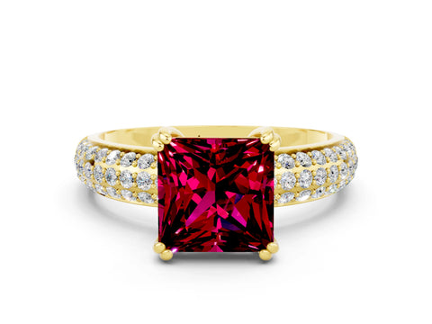 Yellow gold Princess Cut Cut Pave Diamond Engagement Ring with Channel Set Band and Four-Prong Setting