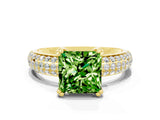 Yellow gold Princess Cut Cut Pave Diamond Engagement Ring with Channel Set Band and Four-Prong Setting