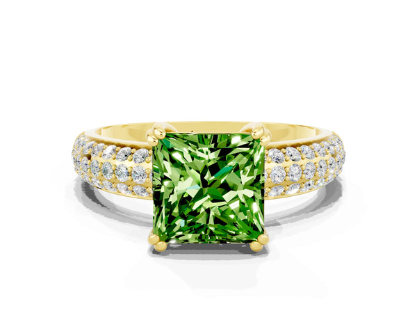 Yellow gold Princess Cut Cut Pave Diamond Engagement Ring with Channel Set Band and Four-Prong Setting