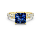 Yellow gold Princess Cut Cut Pave Diamond Engagement Ring with Channel Set Band and Four-Prong Setting
