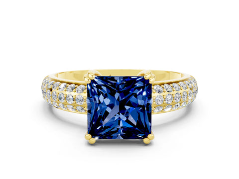 Yellow gold Princess Cut Cut Pave Diamond Engagement Ring with Channel Set Band and Four-Prong Setting