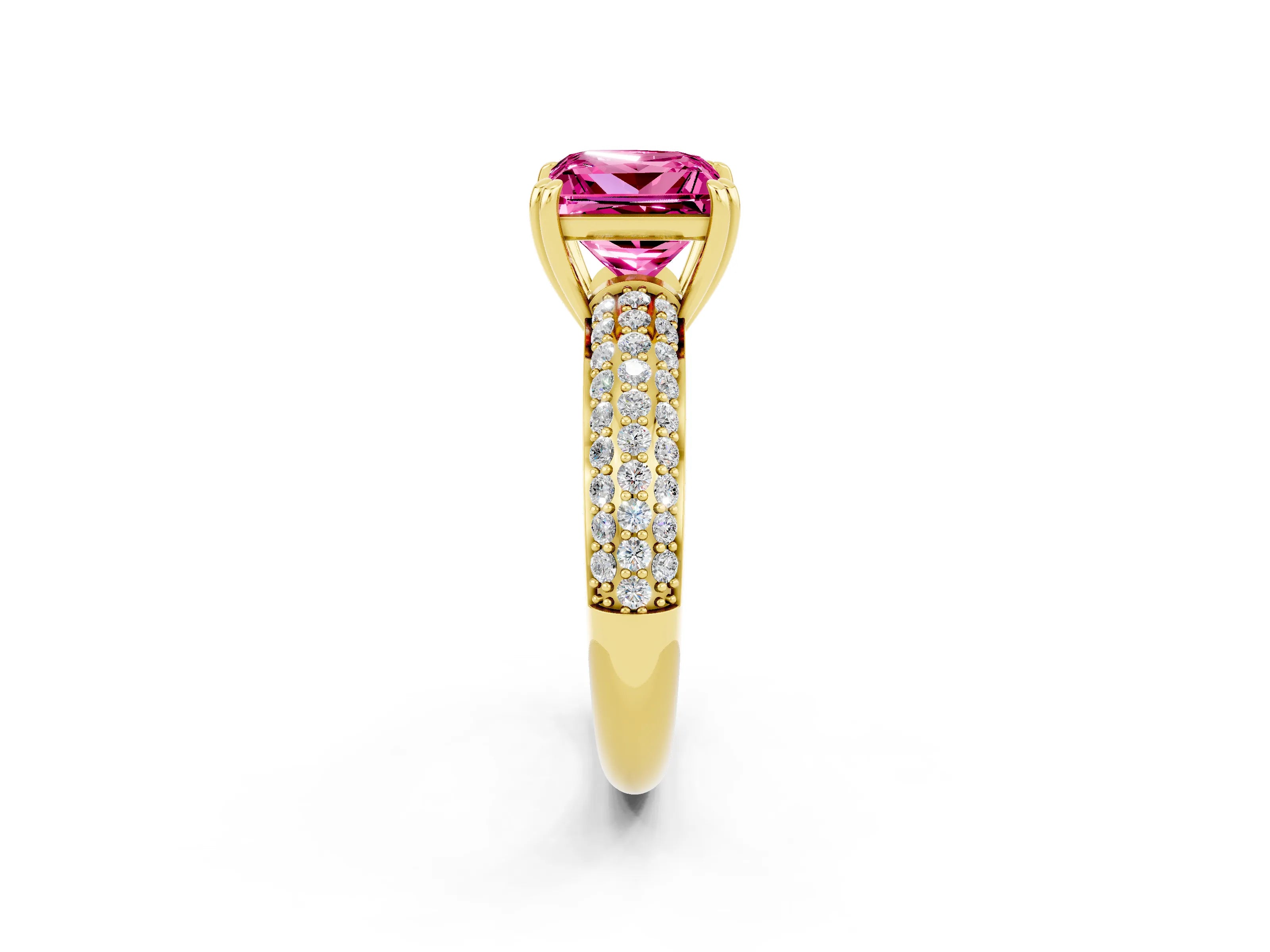Yellow gold Princess Cut Cut Pave Diamond Engagement Ring with Channel Set Band and Four-Prong Setting_2