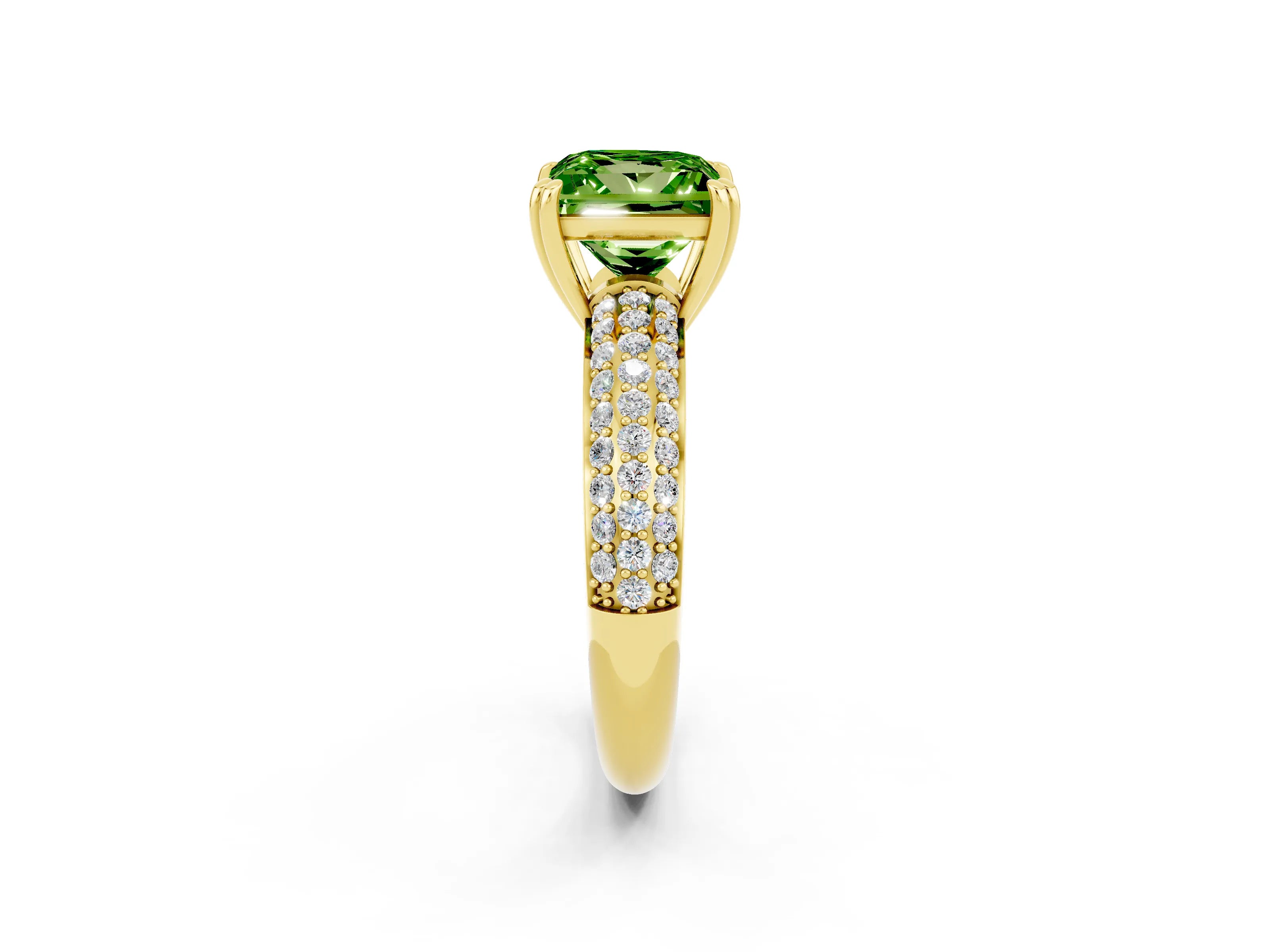 Yellow gold Princess Cut Cut Pave Diamond Engagement Ring with Channel Set Band and Four-Prong Setting_2