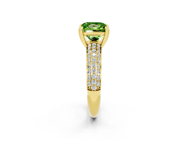 Yellow gold Princess Cut Cut Pave Diamond Engagement Ring with Channel Set Band and Four-Prong Setting