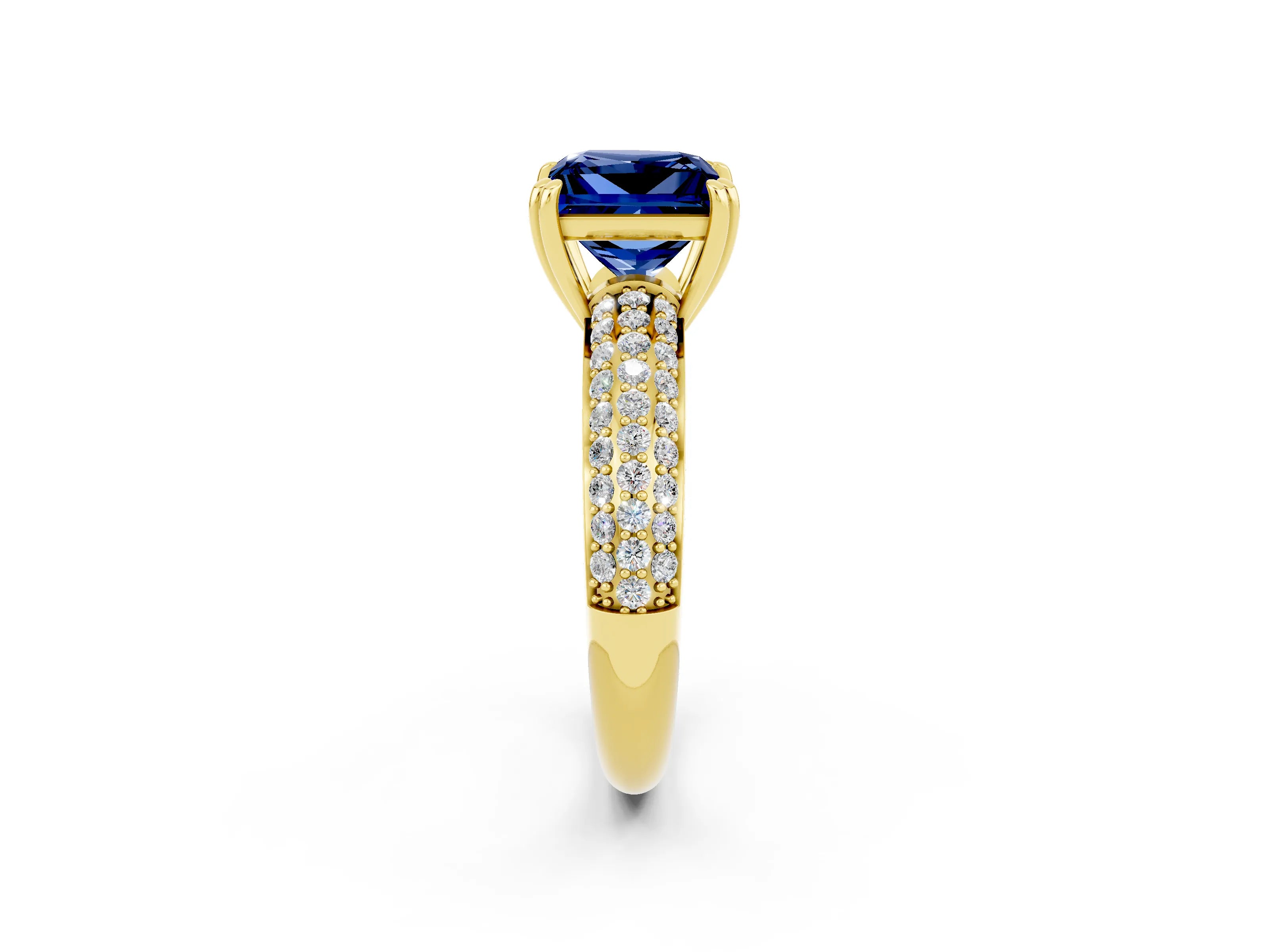 Yellow gold Princess Cut Cut Pave Diamond Engagement Ring with Channel Set Band and Four-Prong Setting_2