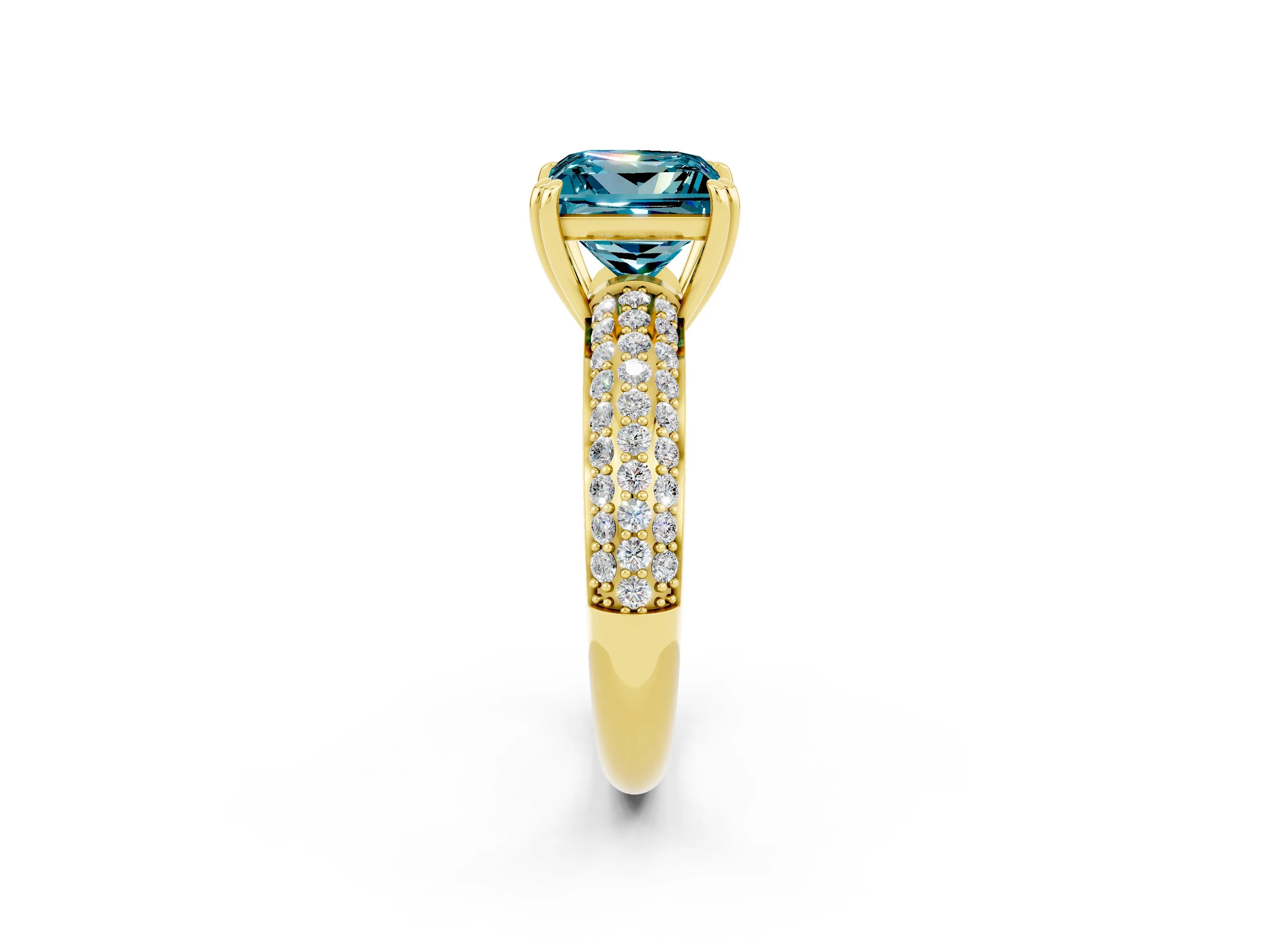 Yellow gold Princess Cut Cut Pave Diamond Engagement Ring with Channel Set Band and Four-Prong Setting_2