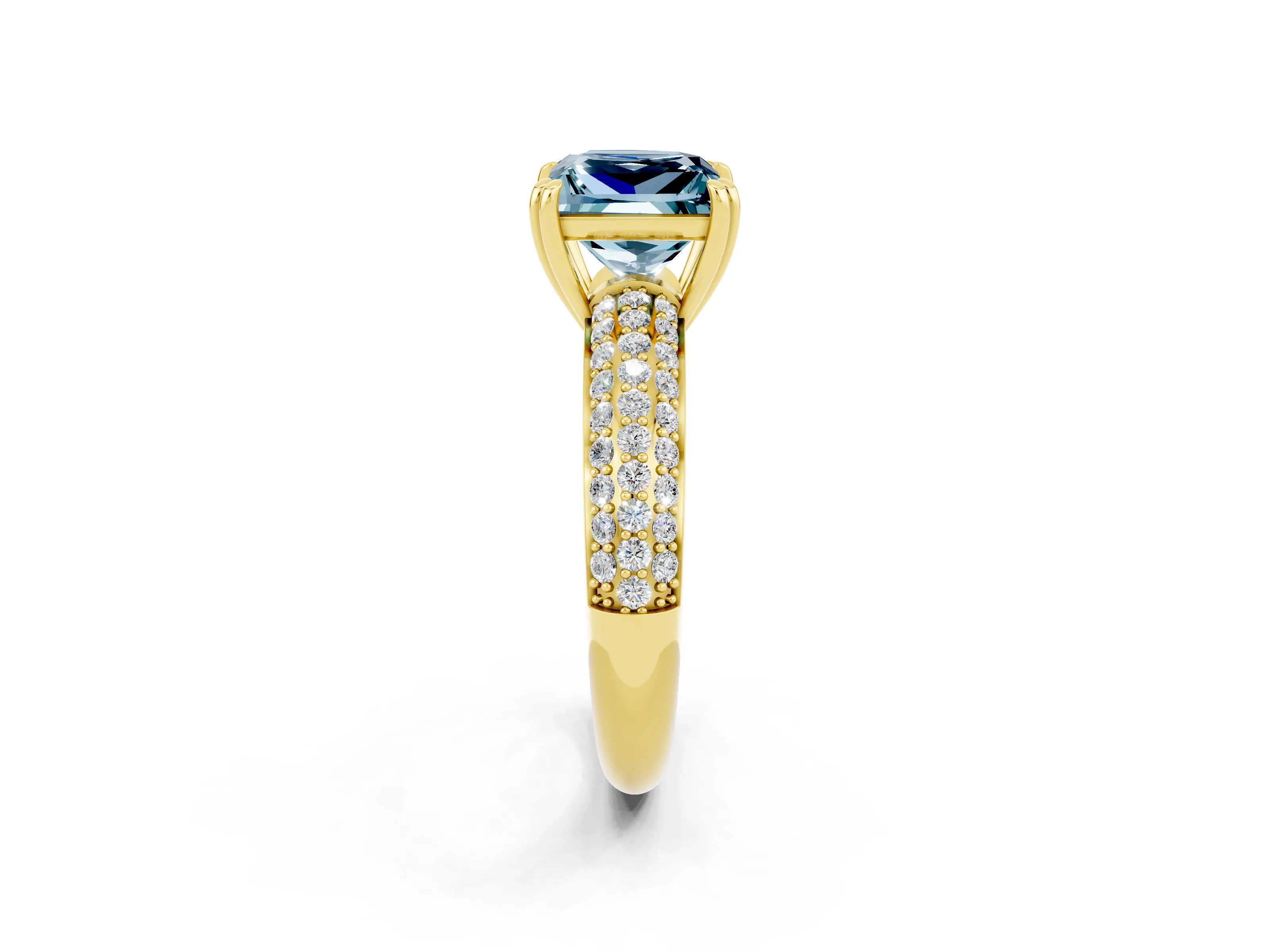 Yellow gold Princess Cut Cut Pave Diamond Engagement Ring with Channel Set Band and Four-Prong Setting_2