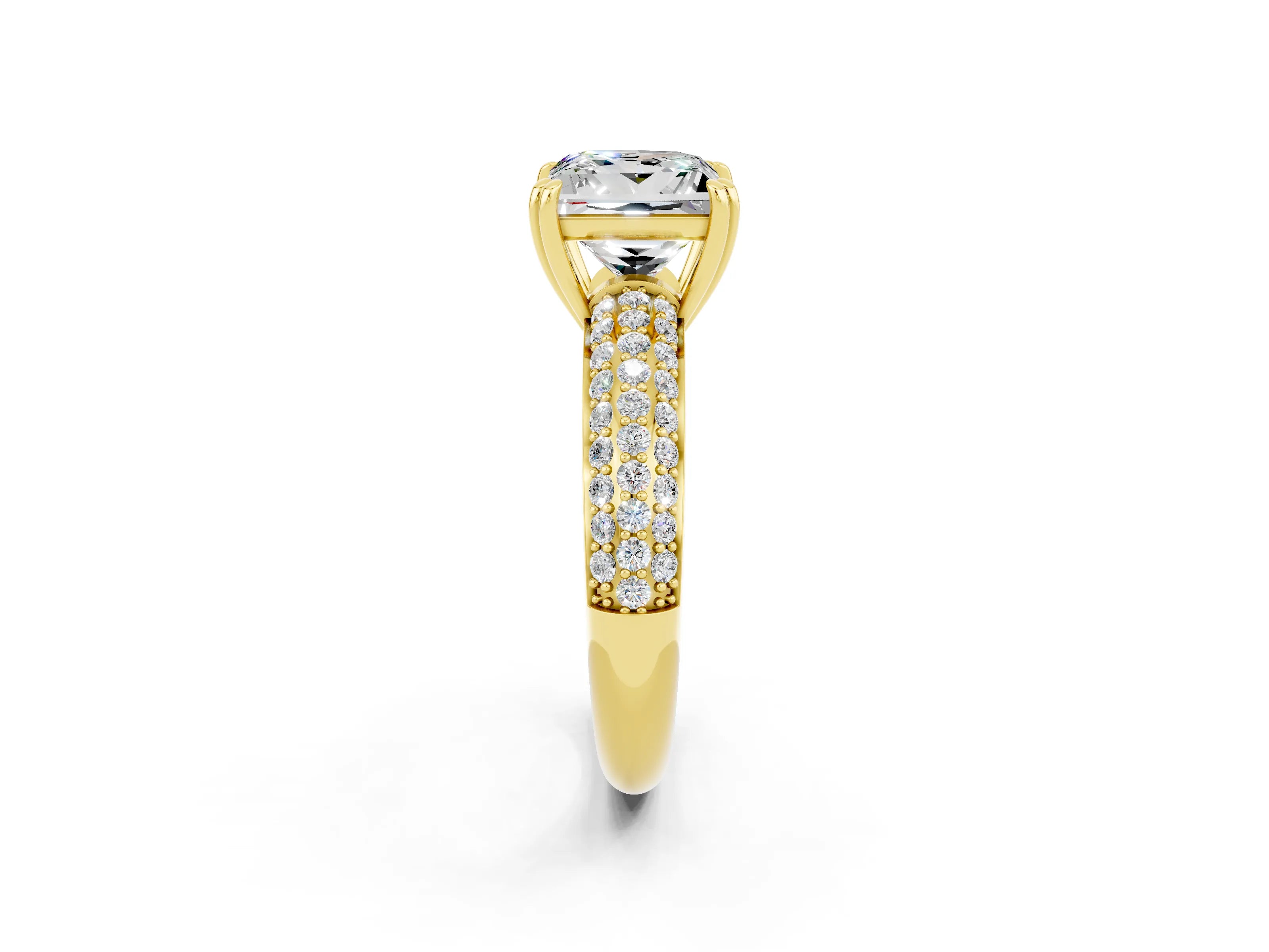 Yellow gold Princess Cut Cut Pave Diamond Engagement Ring with Channel Set Band and Four-Prong Setting_2