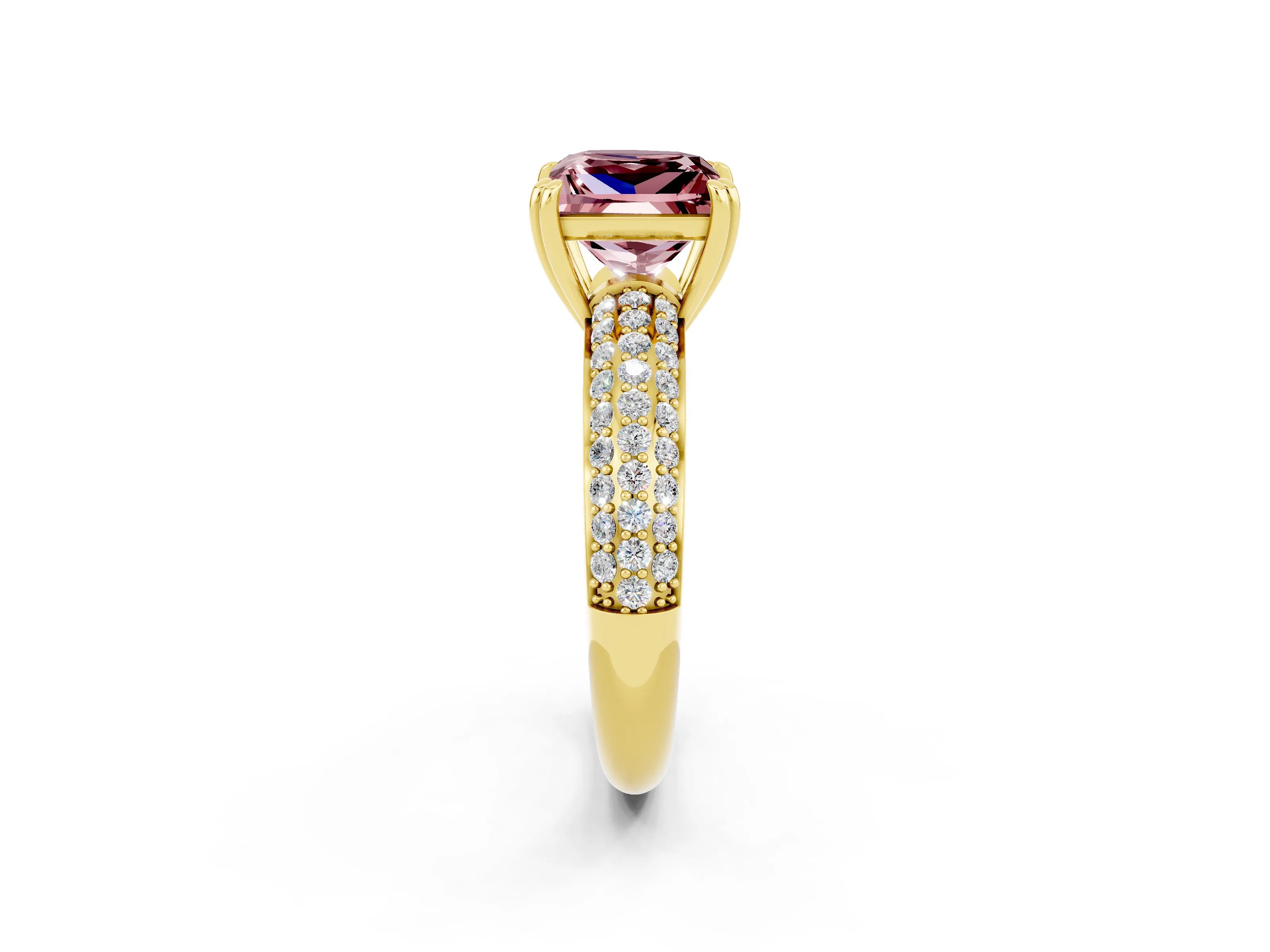 Yellow gold Princess Cut Cut Pave Diamond Engagement Ring with Channel Set Band and Four-Prong Setting_2
