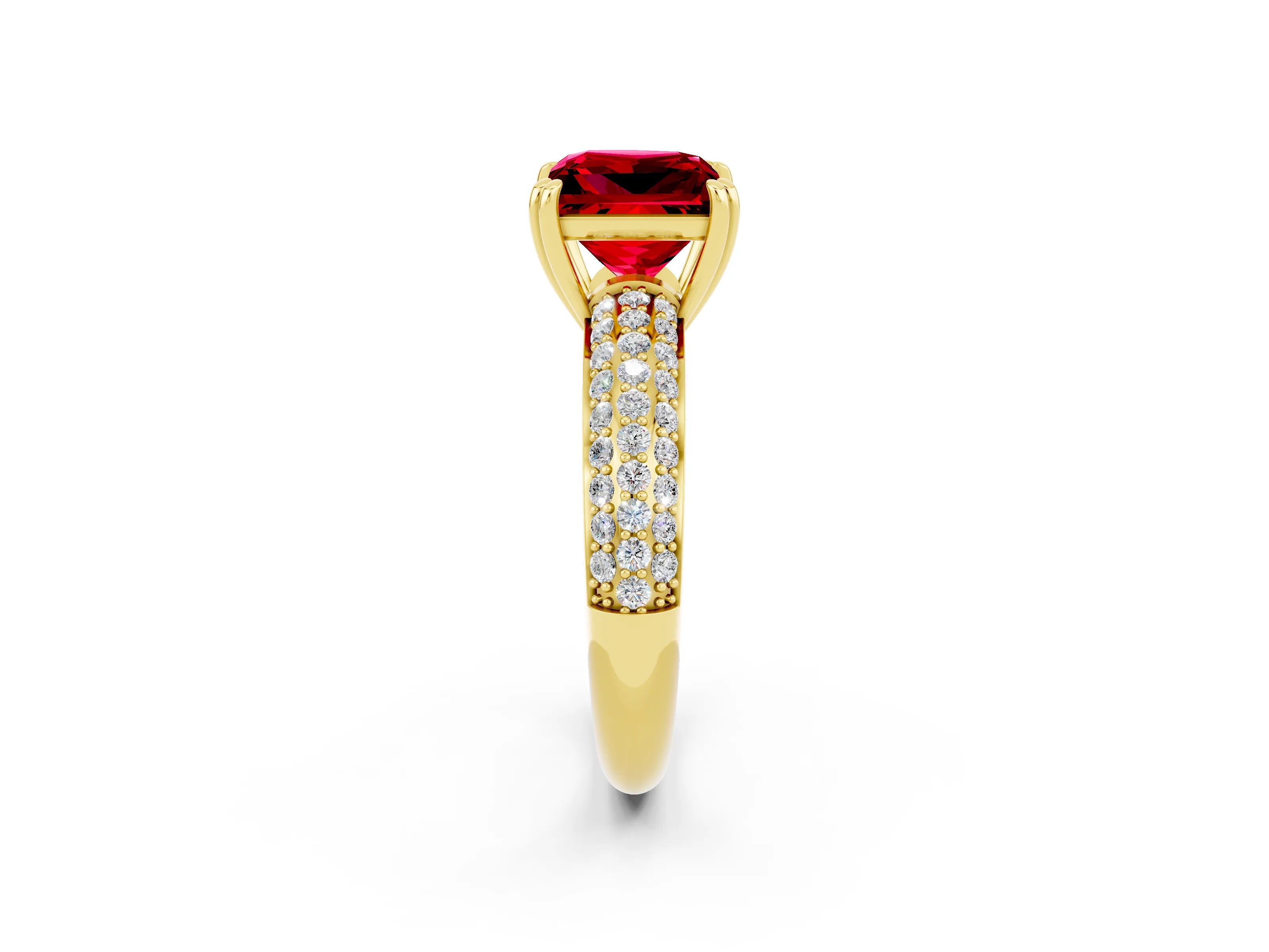 Yellow gold Princess Cut Cut Pave Diamond Engagement Ring with Channel Set Band and Four-Prong Setting_2