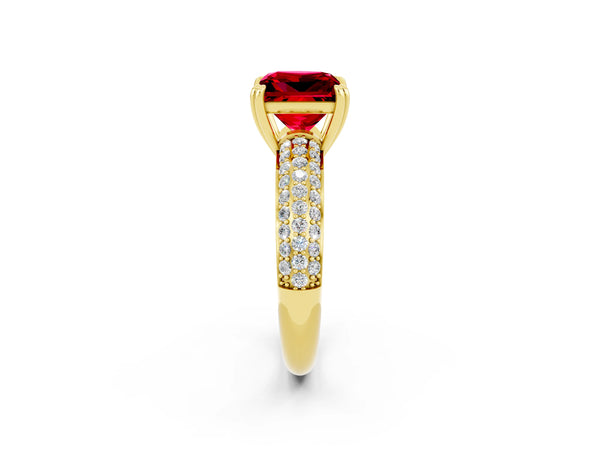 Yellow gold Princess Cut Cut Pave Diamond Engagement Ring with Channel Set Band and Four-Prong Setting