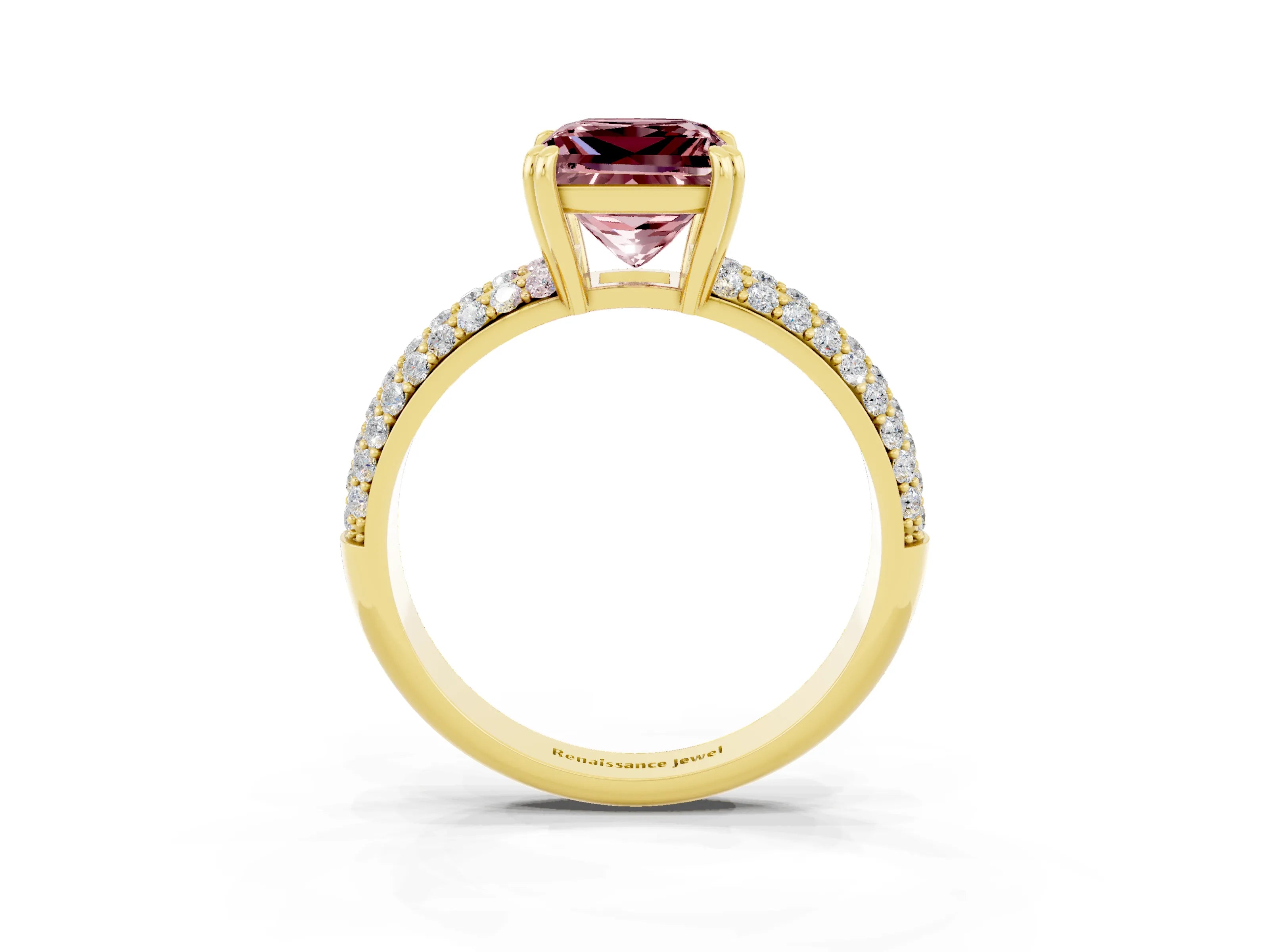 Yellow gold Princess Cut Cut Pave Diamond Engagement Ring with Channel Set Band and Four-Prong Setting_3
