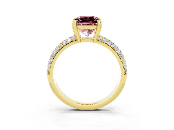 Yellow gold Princess Cut Cut Pave Diamond Engagement Ring with Channel Set Band and Four-Prong Setting