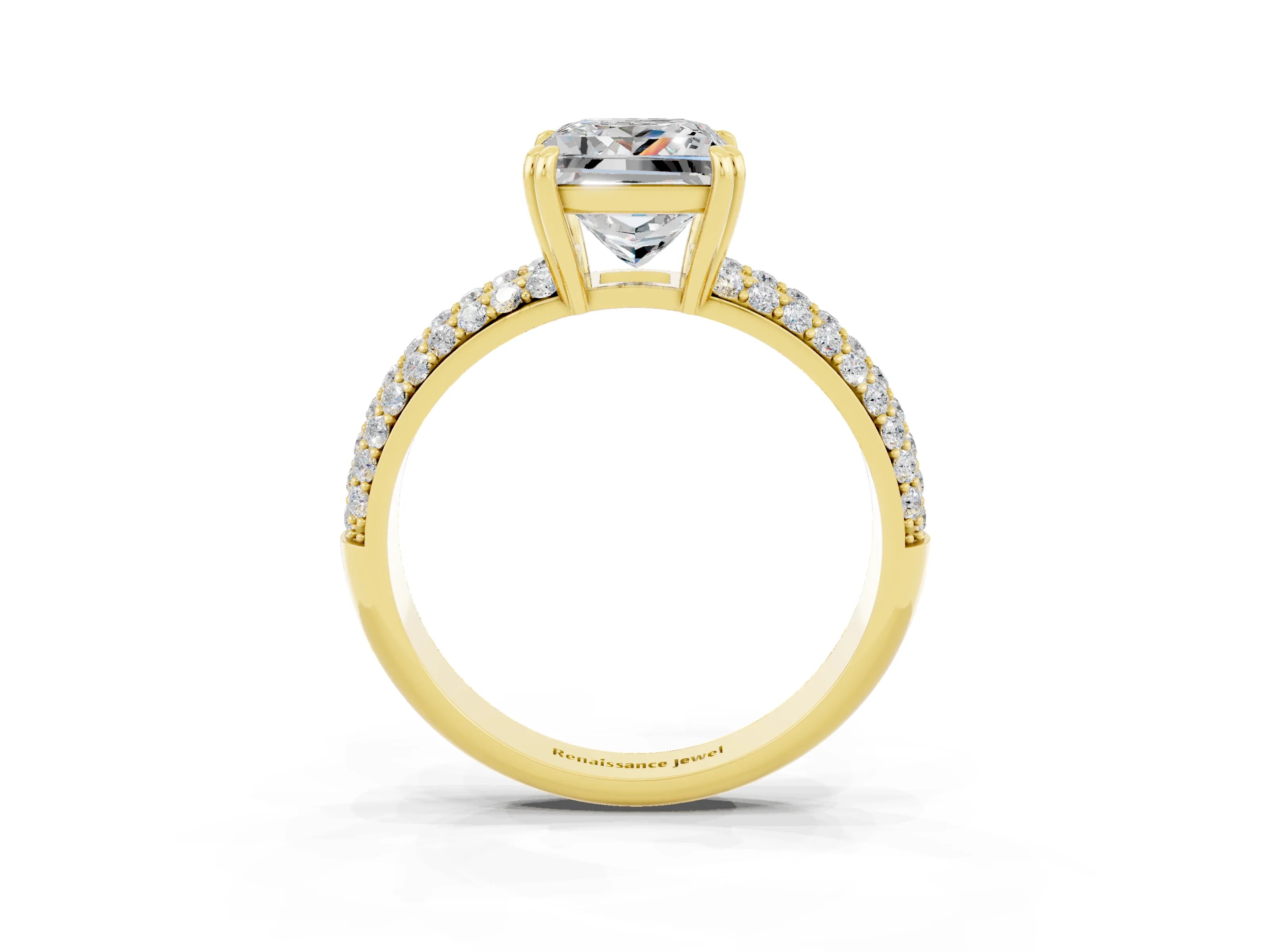 Yellow gold Princess Cut Cut Pave Diamond Engagement Ring with Channel Set Band and Four-Prong Setting_3