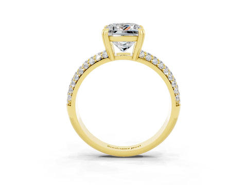 Yellow gold Princess Cut Cut Pave Diamond Engagement Ring with Channel Set Band and Four-Prong Setting_3