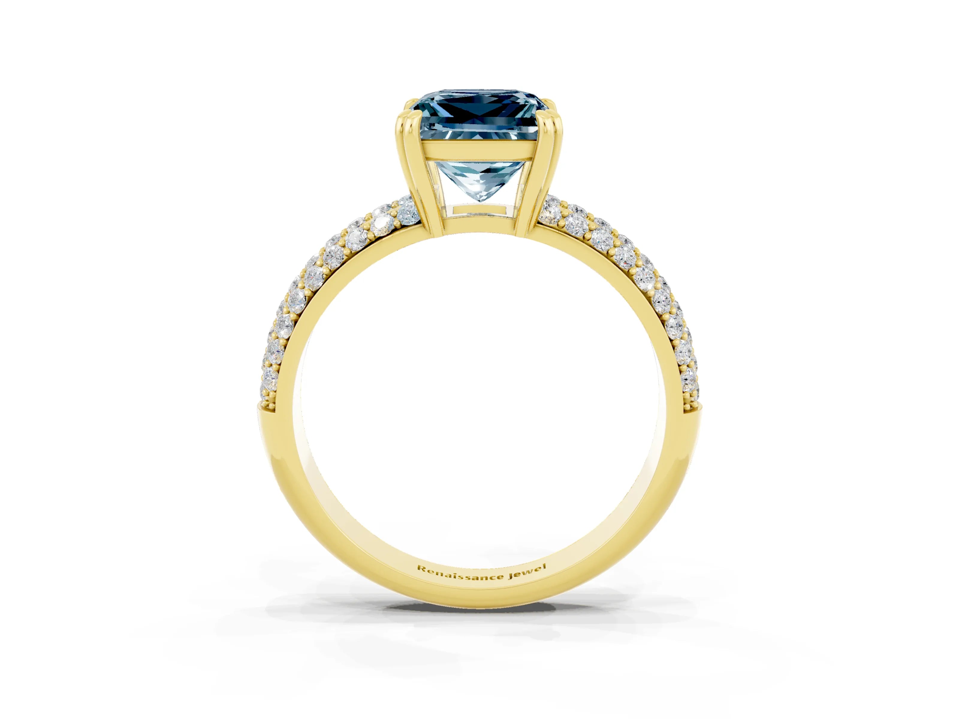Yellow gold Princess Cut Cut Pave Diamond Engagement Ring with Channel Set Band and Four-Prong Setting_3