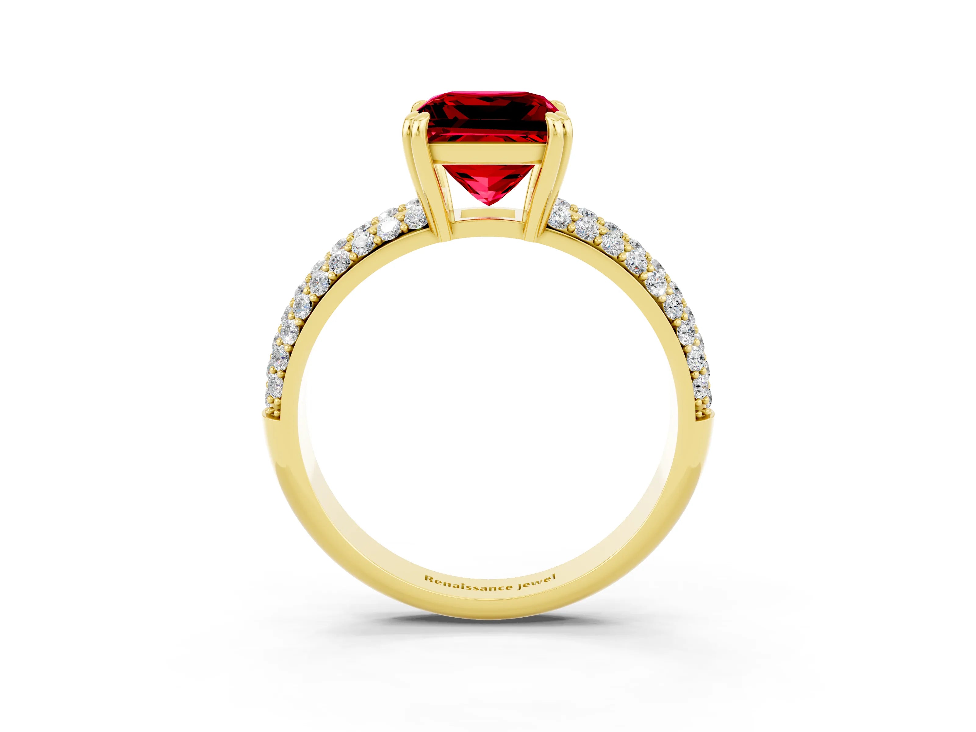 Yellow gold Princess Cut Cut Pave Diamond Engagement Ring with Channel Set Band and Four-Prong Setting_3