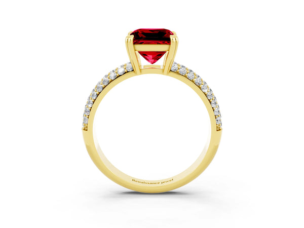 Yellow gold Princess Cut Cut Pave Diamond Engagement Ring with Channel Set Band and Four-Prong Setting