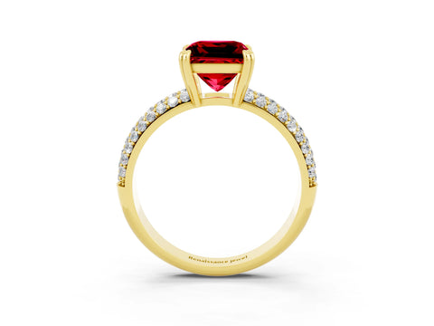 Yellow gold Princess Cut Cut Pave Diamond Engagement Ring with Channel Set Band and Four-Prong Setting_3