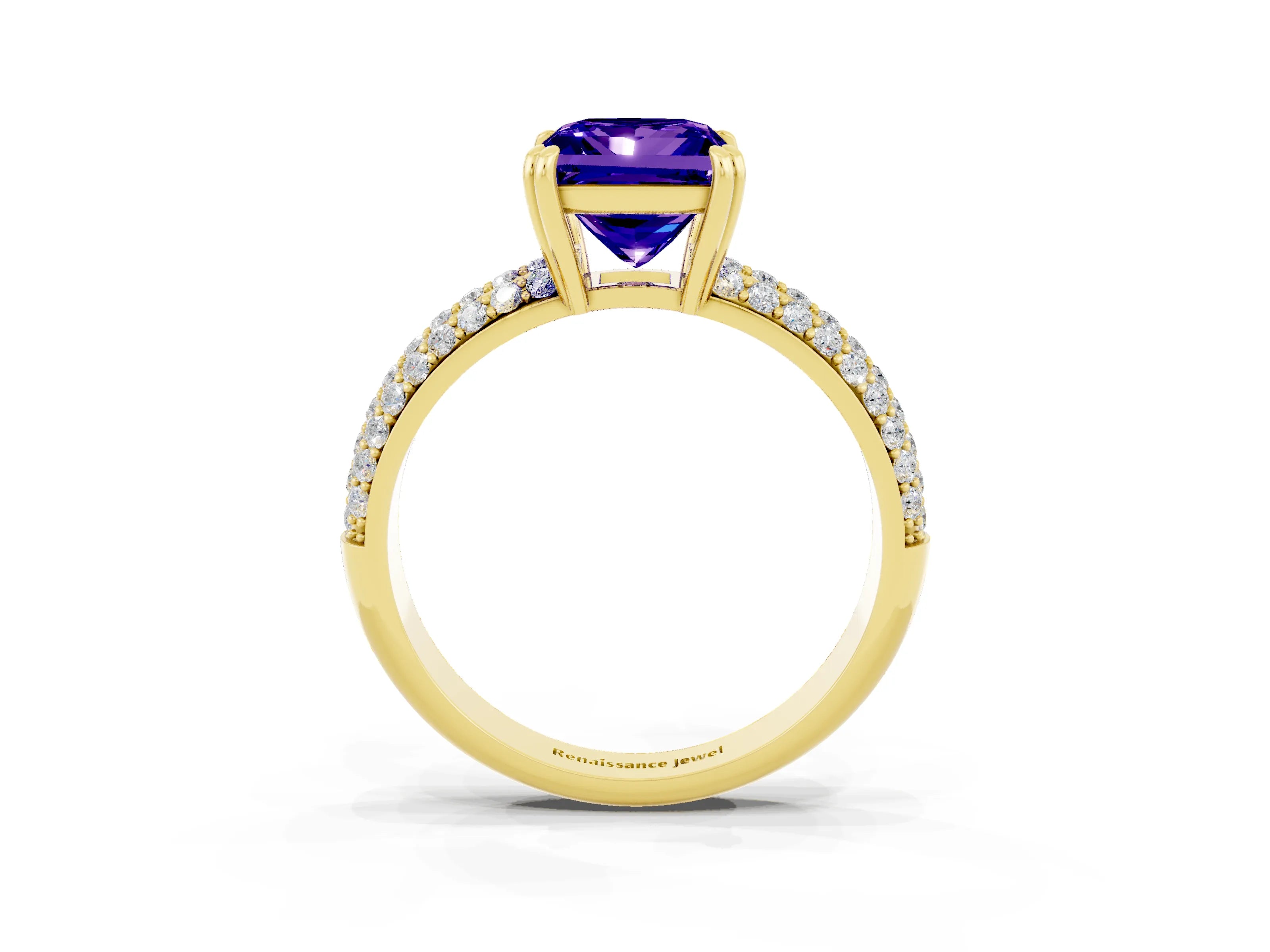 Yellow gold Princess Cut Cut Pave Diamond Engagement Ring with Channel Set Band and Four-Prong Setting_3