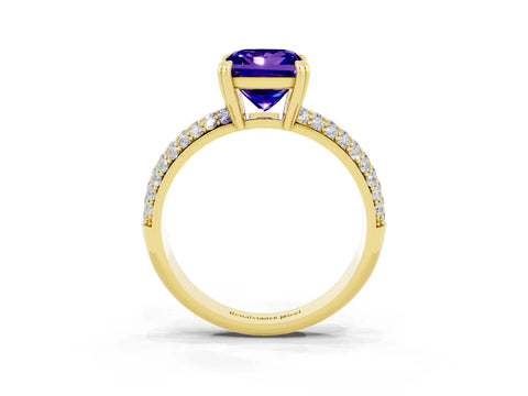 Yellow gold Princess Cut Cut Pave Diamond Engagement Ring with Channel Set Band and Four-Prong Setting_3