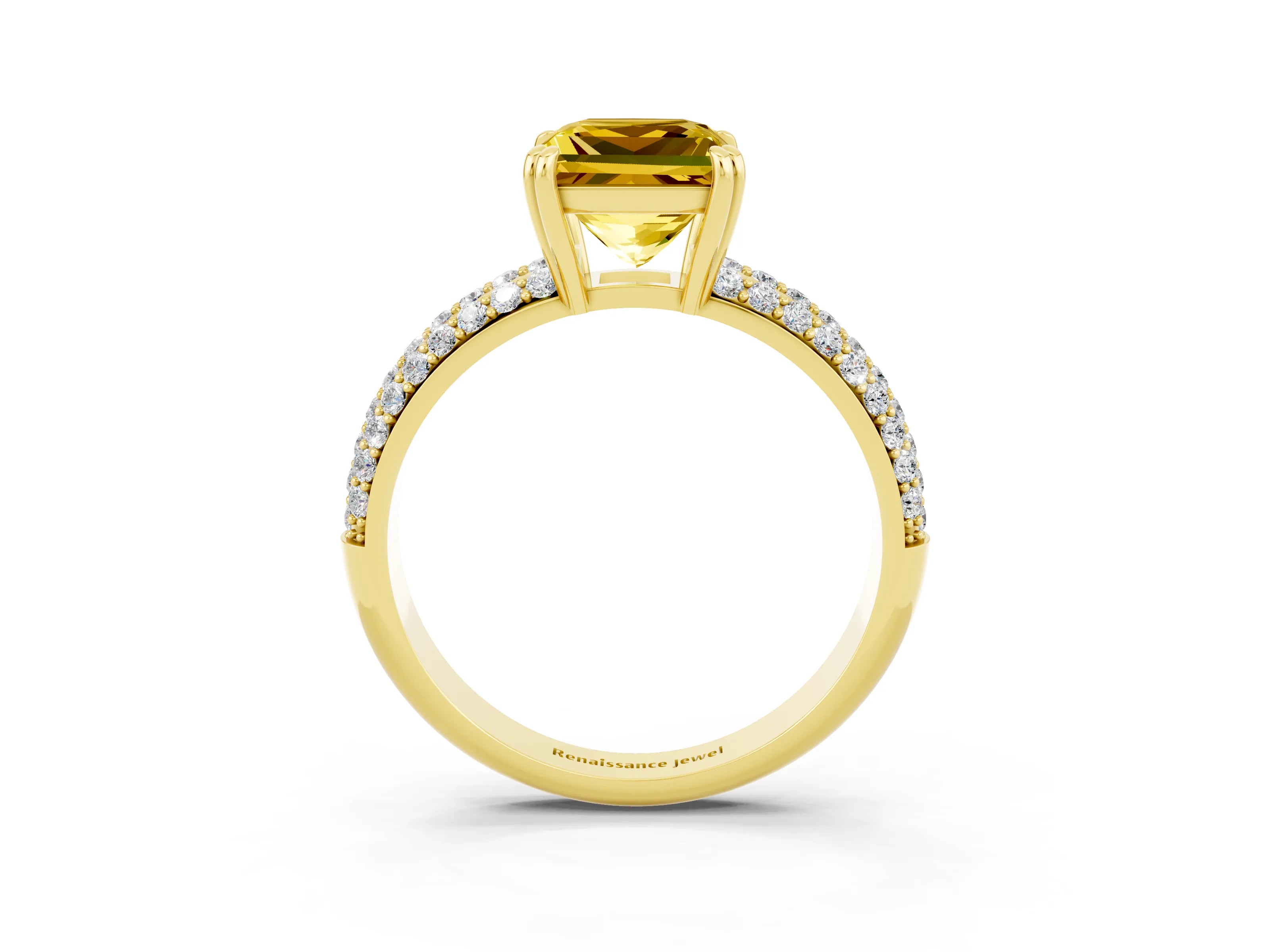 Yellow gold Princess Cut Cut Pave Diamond Engagement Ring with Channel Set Band and Four-Prong Setting_3