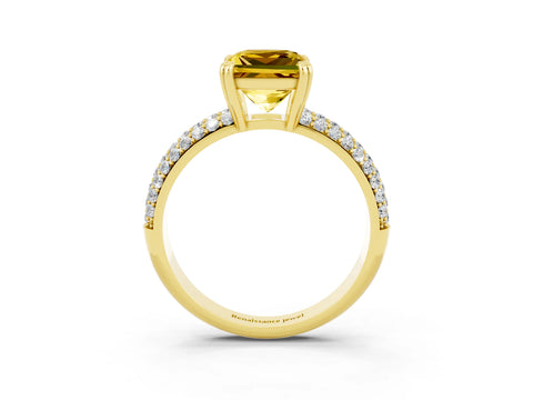 Yellow gold Princess Cut Cut Pave Diamond Engagement Ring with Channel Set Band and Four-Prong Setting_3