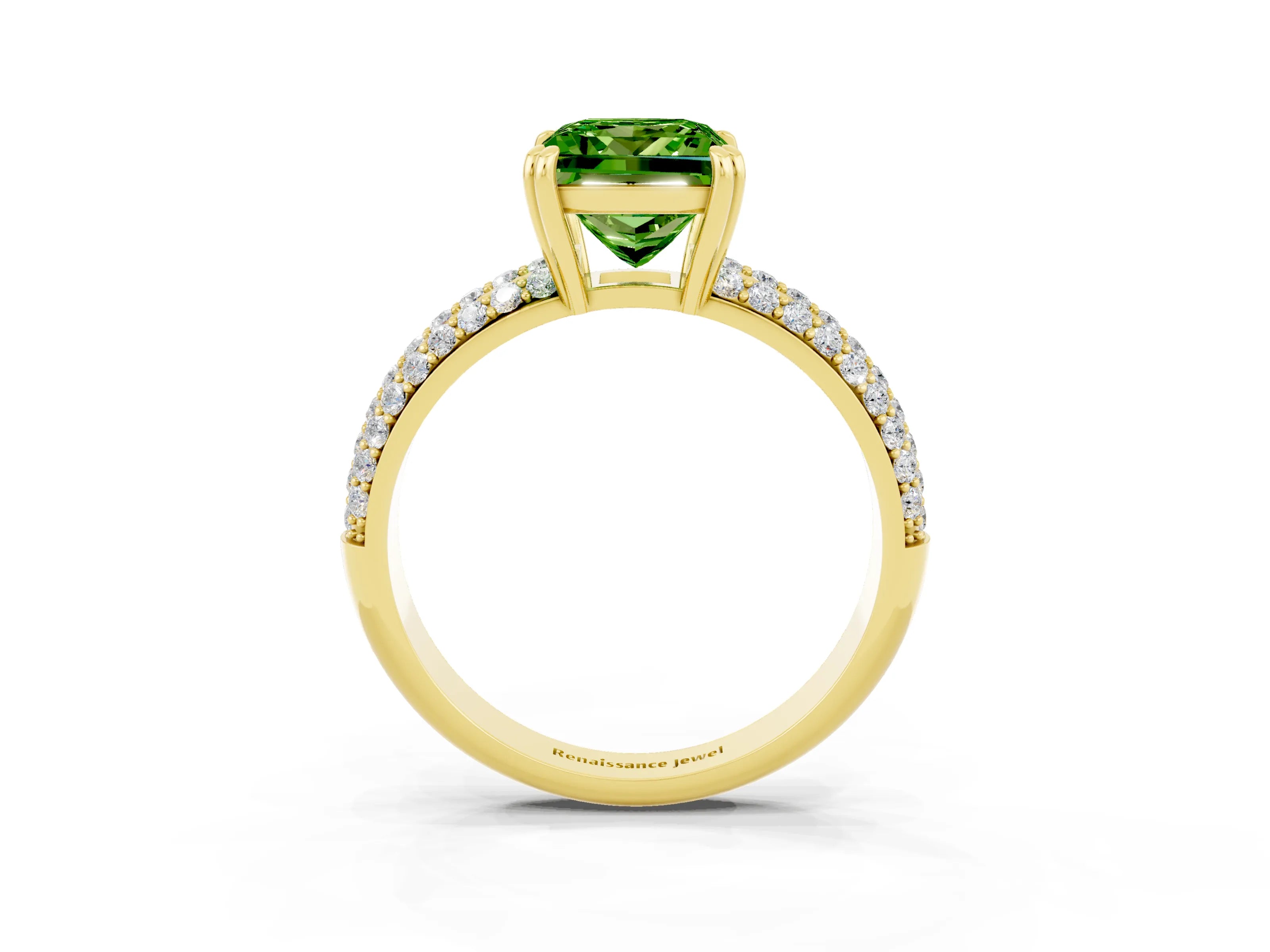Yellow gold Princess Cut Cut Pave Diamond Engagement Ring with Channel Set Band and Four-Prong Setting_3