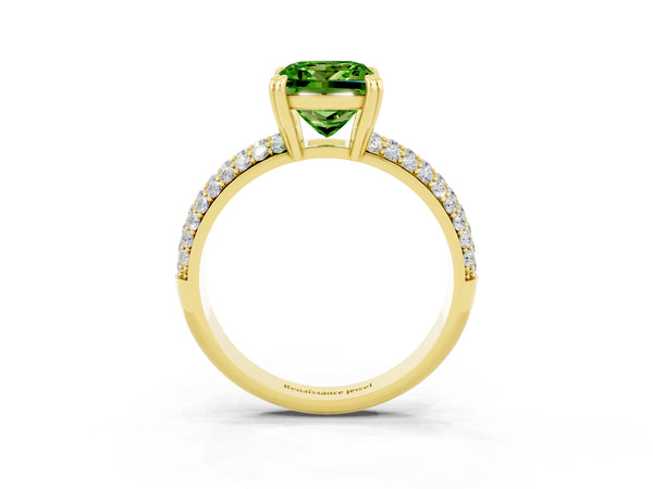 Yellow gold Princess Cut Cut Pave Diamond Engagement Ring with Channel Set Band and Four-Prong Setting