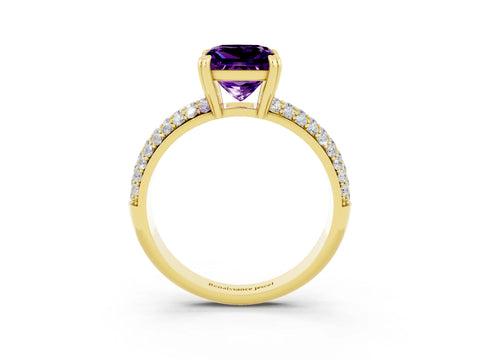 Yellow gold Princess Cut Cut Pave Diamond Engagement Ring with Channel Set Band and Four-Prong Setting_3