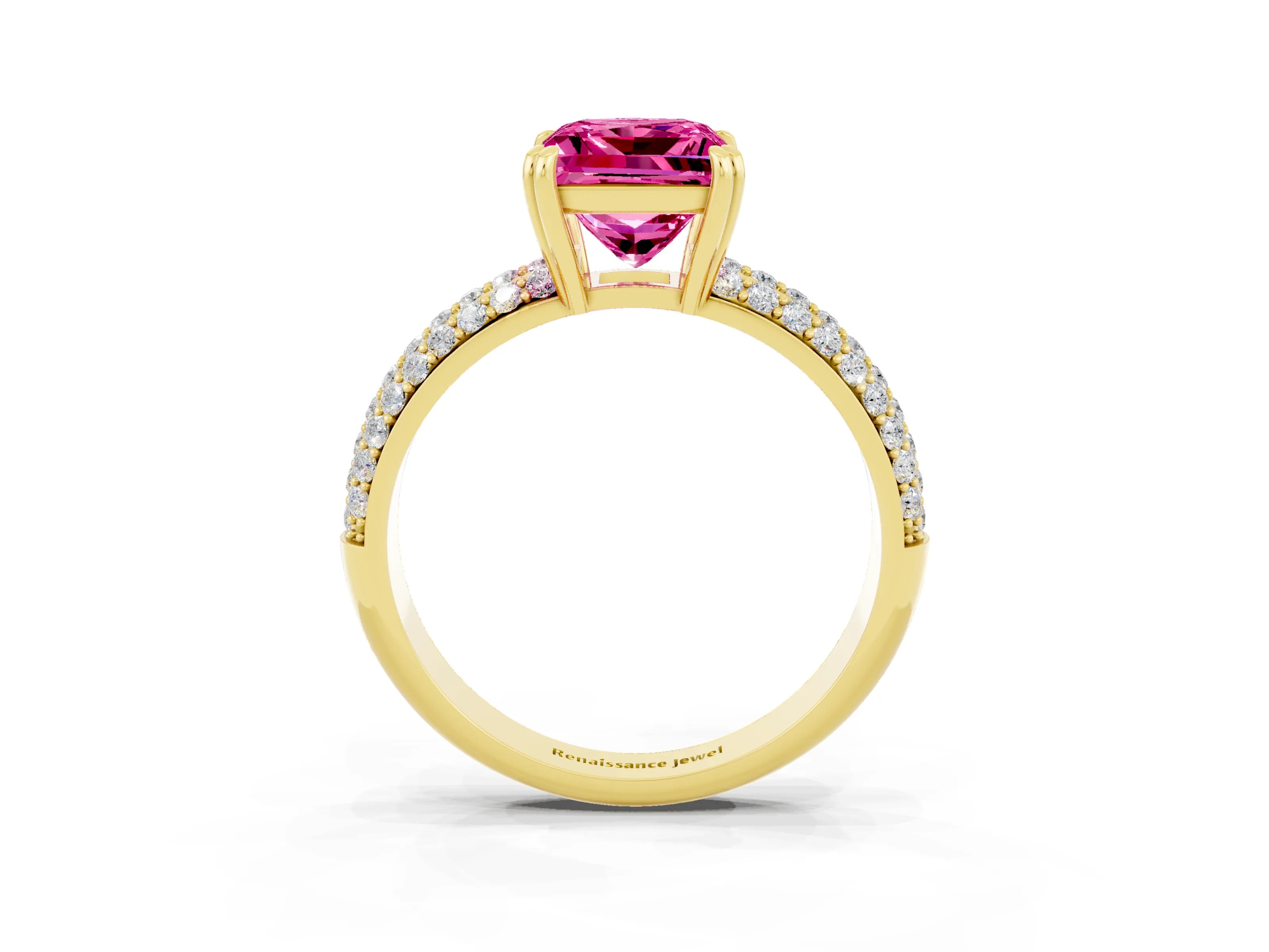 Yellow gold Princess Cut Cut Pave Diamond Engagement Ring with Channel Set Band and Four-Prong Setting_3