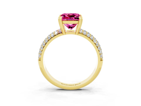 Yellow gold Princess Cut Cut Pave Diamond Engagement Ring with Channel Set Band and Four-Prong Setting_3