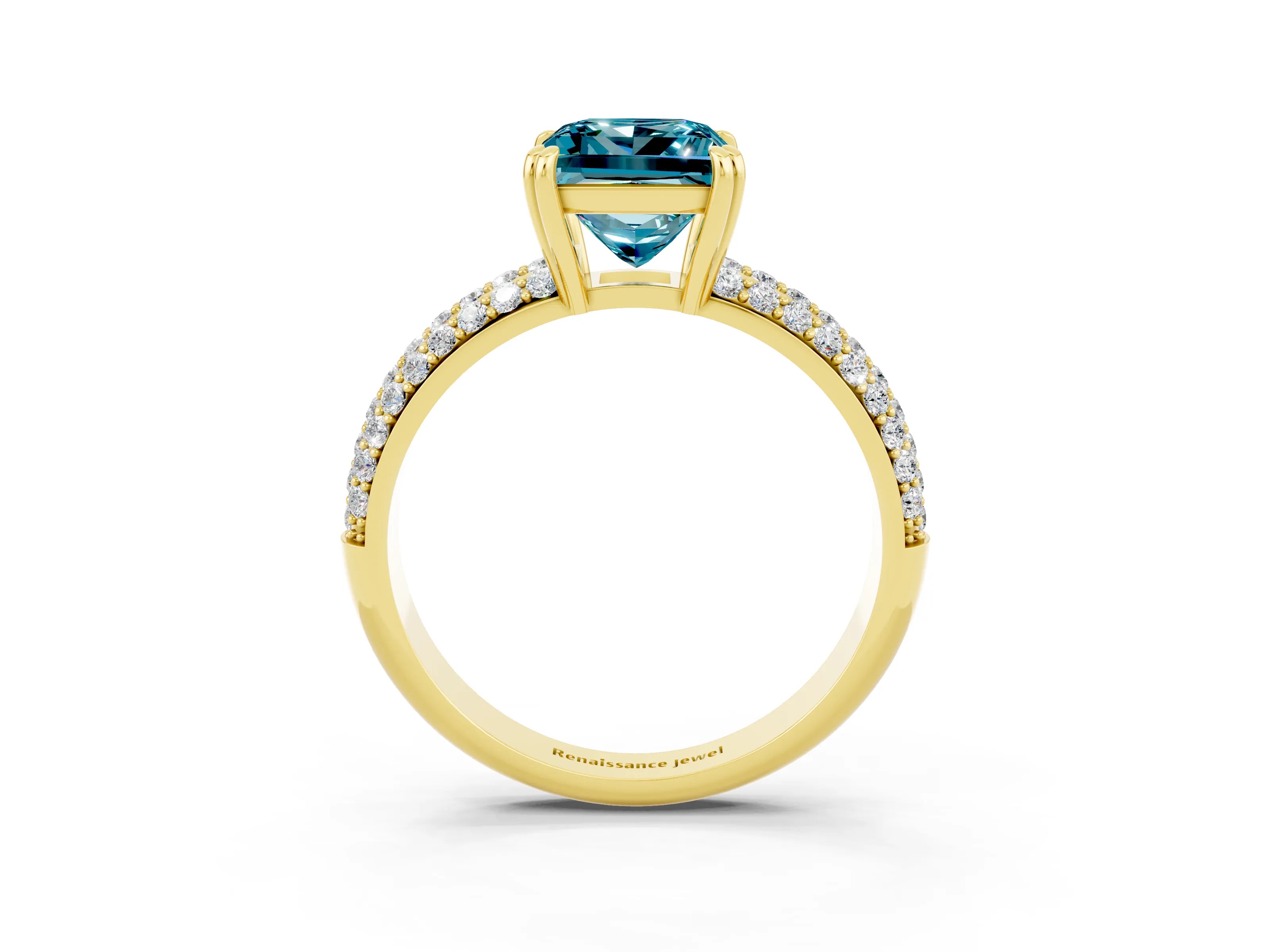 Yellow gold Princess Cut Cut Pave Diamond Engagement Ring with Channel Set Band and Four-Prong Setting_3