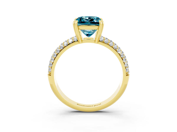 Yellow gold Princess Cut Cut Pave Diamond Engagement Ring with Channel Set Band and Four-Prong Setting