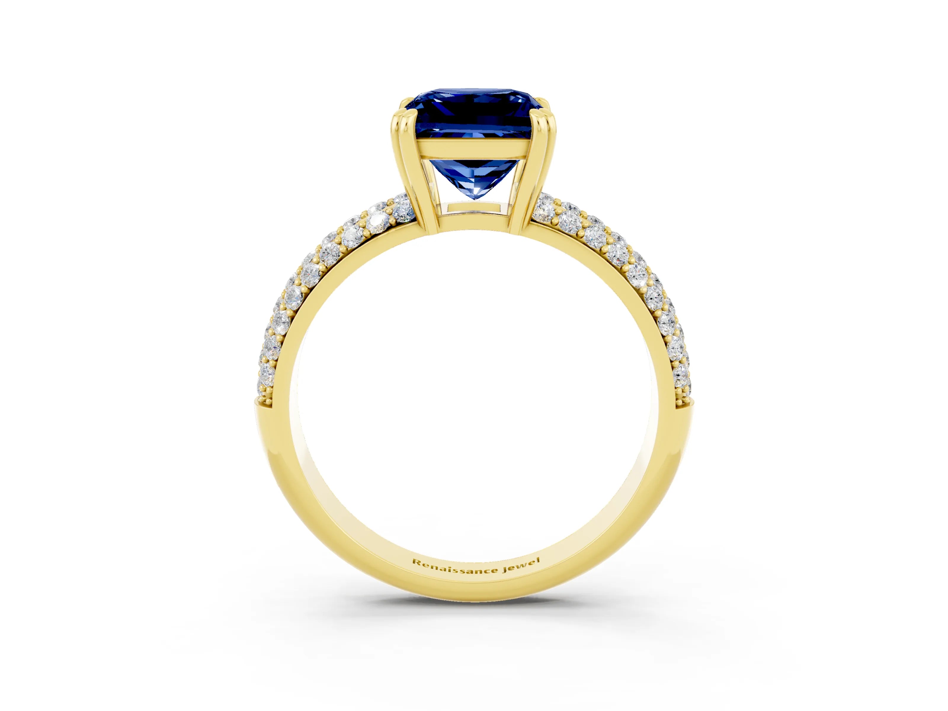 Yellow gold Princess Cut Cut Pave Diamond Engagement Ring with Channel Set Band and Four-Prong Setting_3
