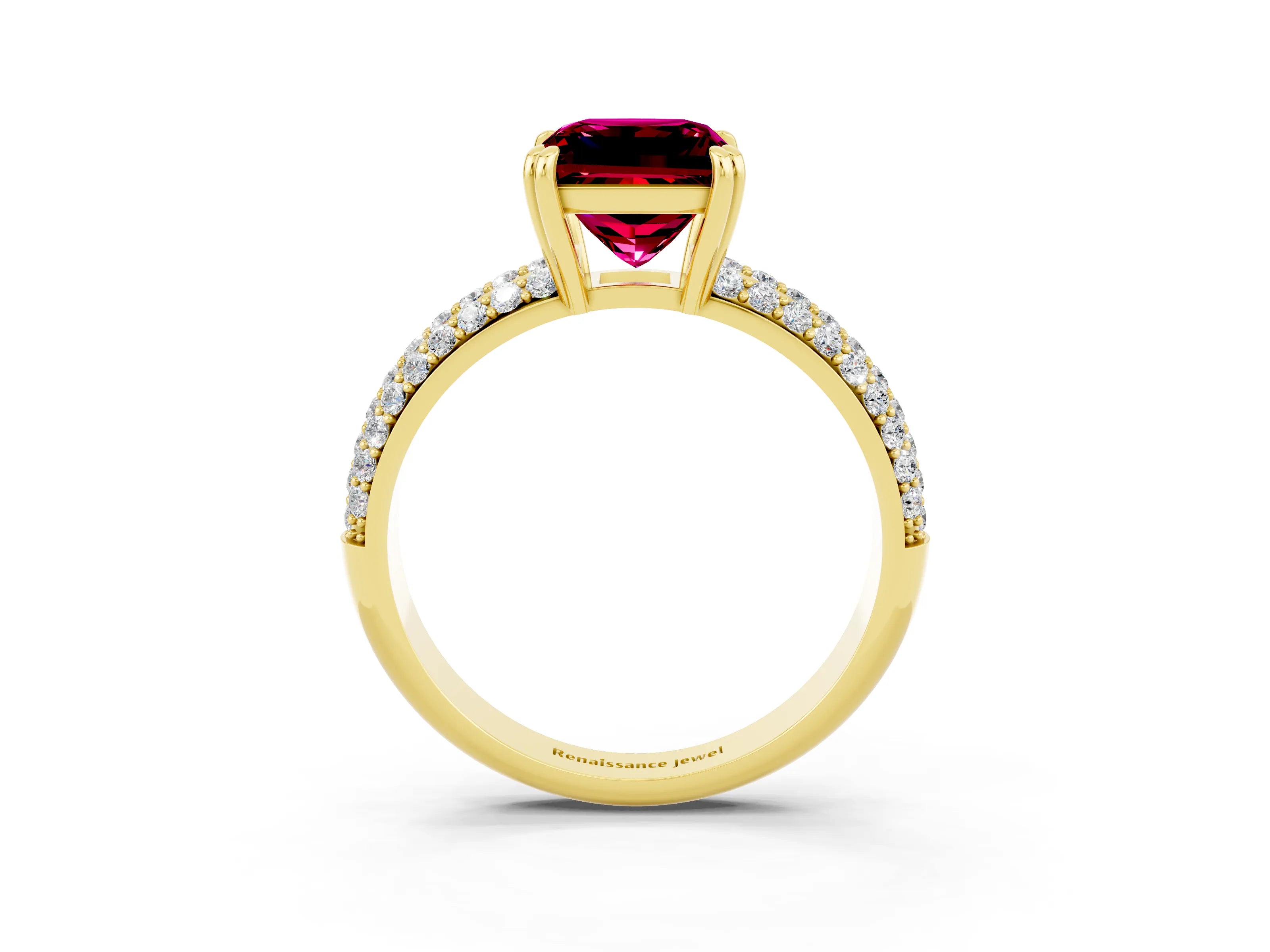 Yellow gold Princess Cut Cut Pave Diamond Engagement Ring with Channel Set Band and Four-Prong Setting_3
