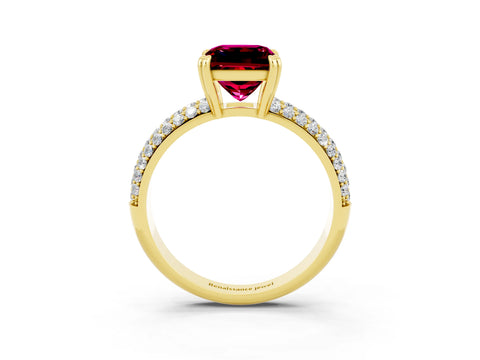 Yellow gold Princess Cut Cut Pave Diamond Engagement Ring with Channel Set Band and Four-Prong Setting_3