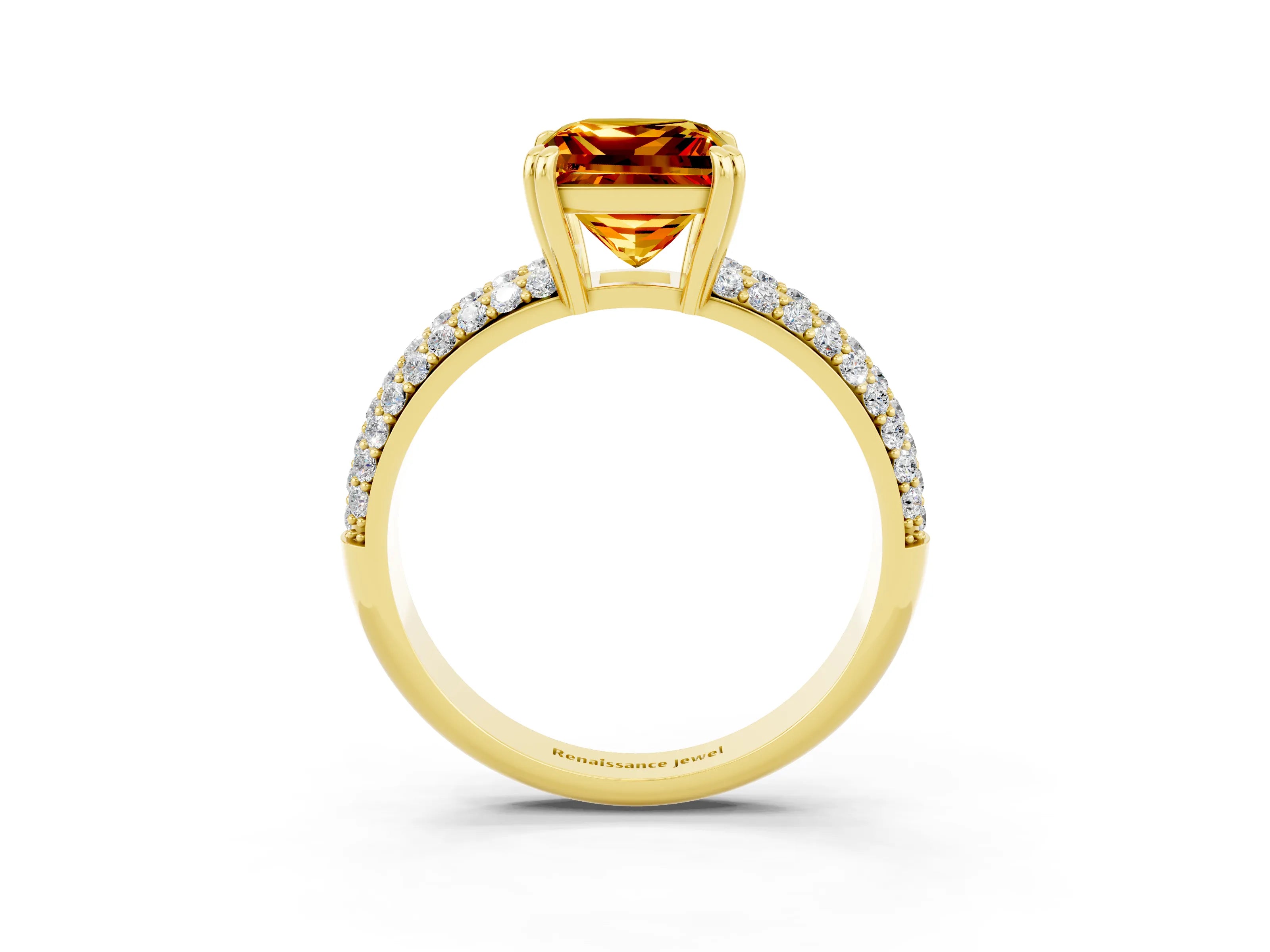 Yellow gold Princess Cut Cut Pave Diamond Engagement Ring with Channel Set Band and Four-Prong Setting_3