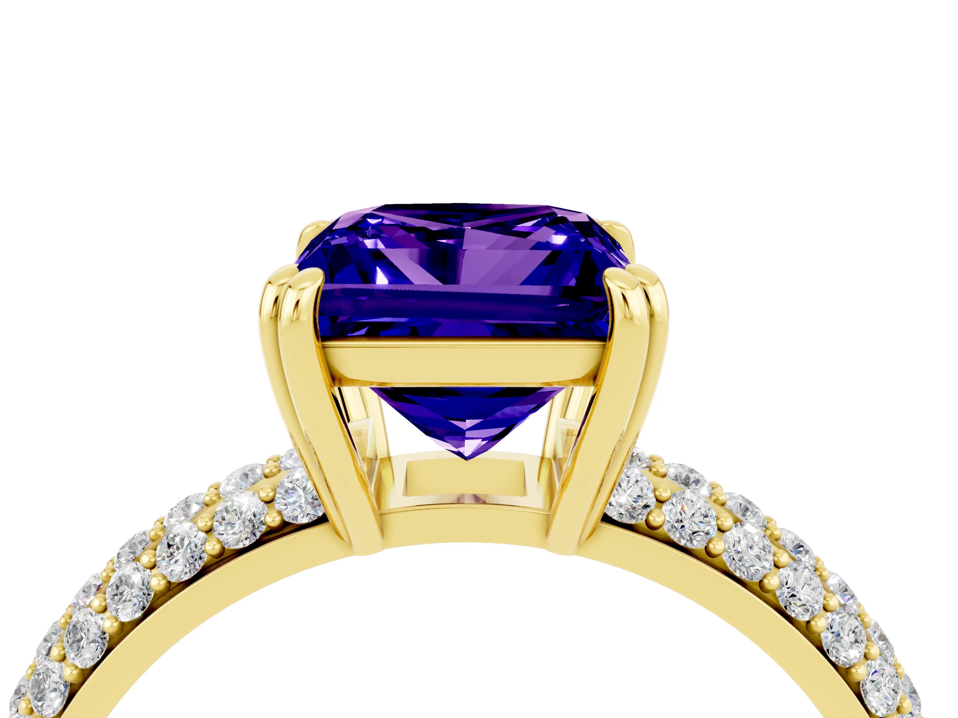 Yellow gold Princess Cut Cut Pave Diamond Engagement Ring with Channel Set Band and Four-Prong Setting_4