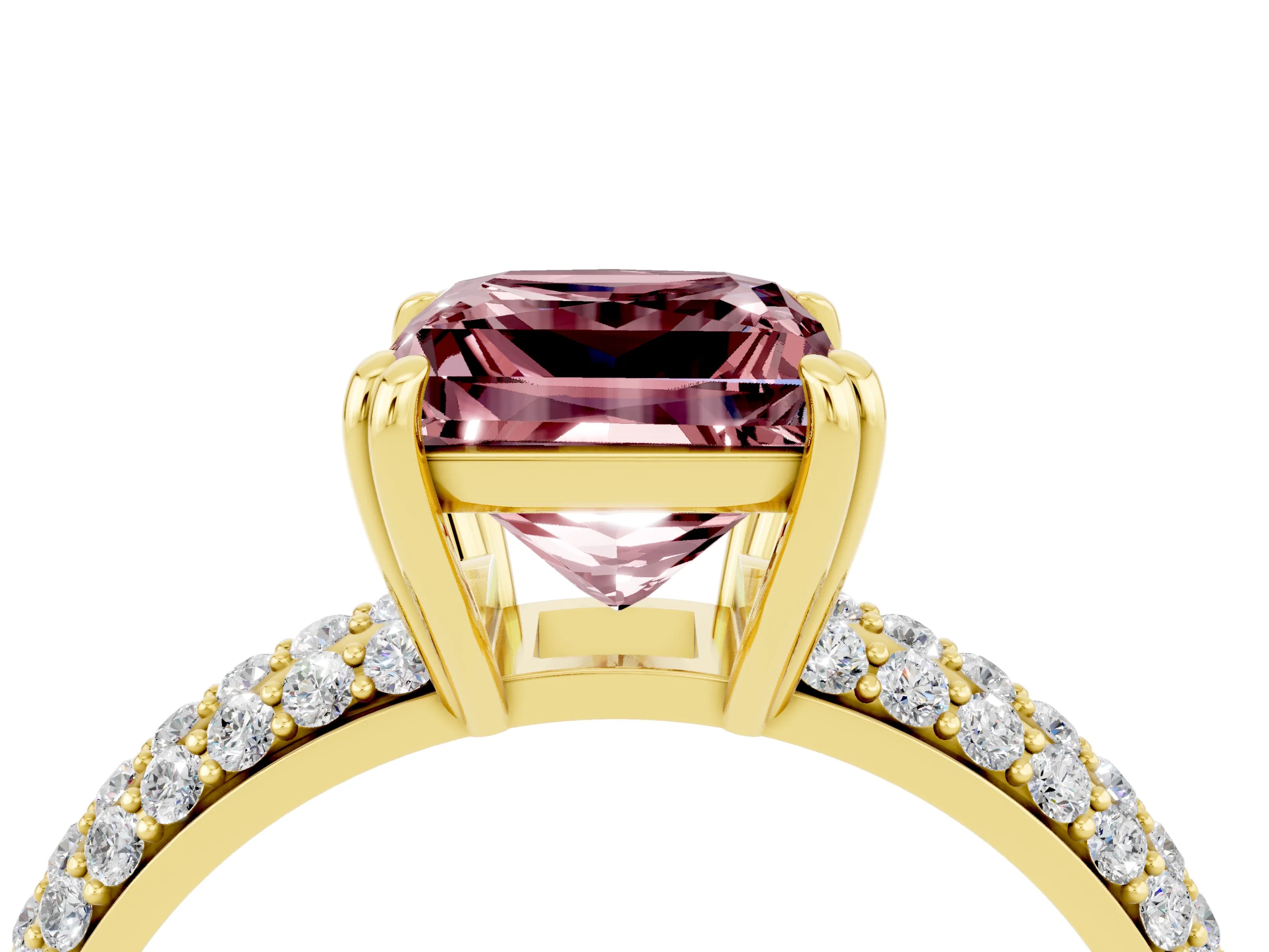 Yellow gold Princess Cut Cut Pave Diamond Engagement Ring with Channel Set Band and Four-Prong Setting_4