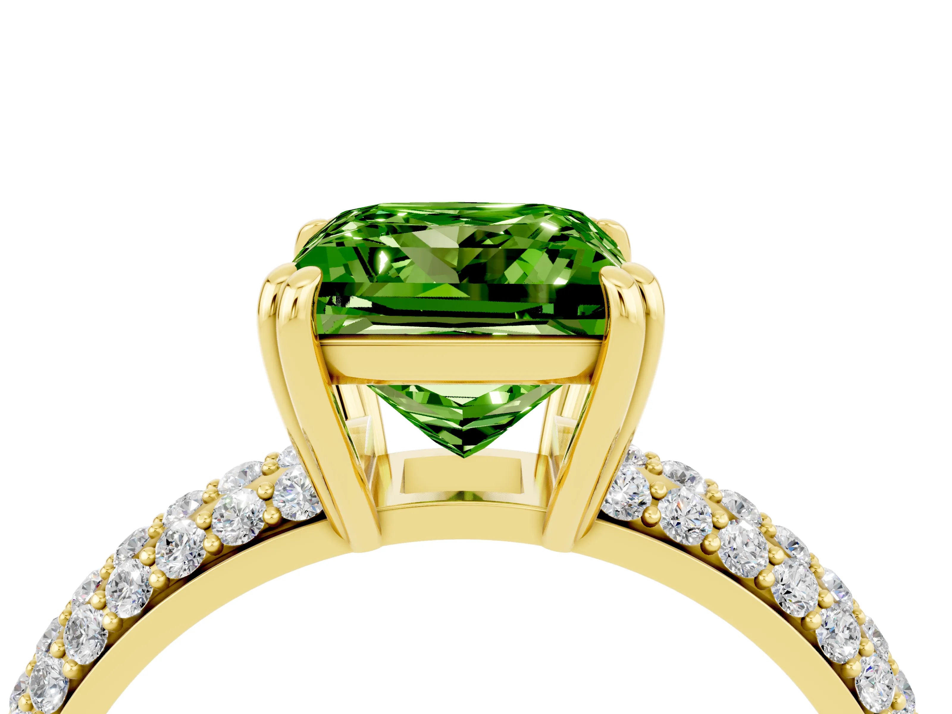 Yellow gold Princess Cut Cut Pave Diamond Engagement Ring with Channel Set Band and Four-Prong Setting_4