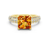 Yellow gold Princess Cut Cut Pave Diamond Engagement Ring with Channel Set Band and Four-Prong Setting