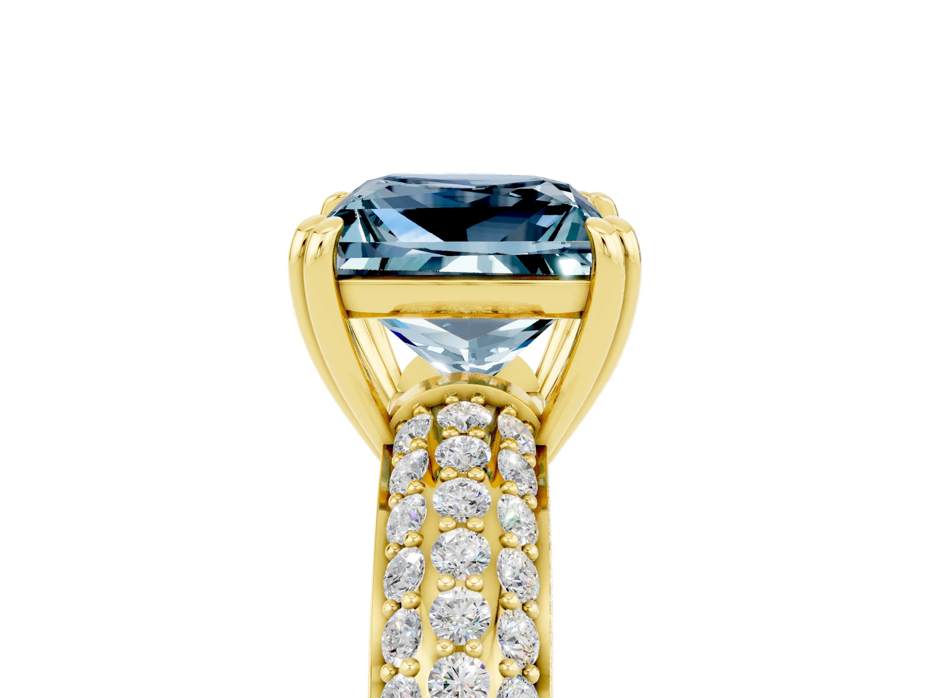 Yellow gold Princess Cut Cut Pave Diamond Engagement Ring with Channel Set Band and Four-Prong Setting_5