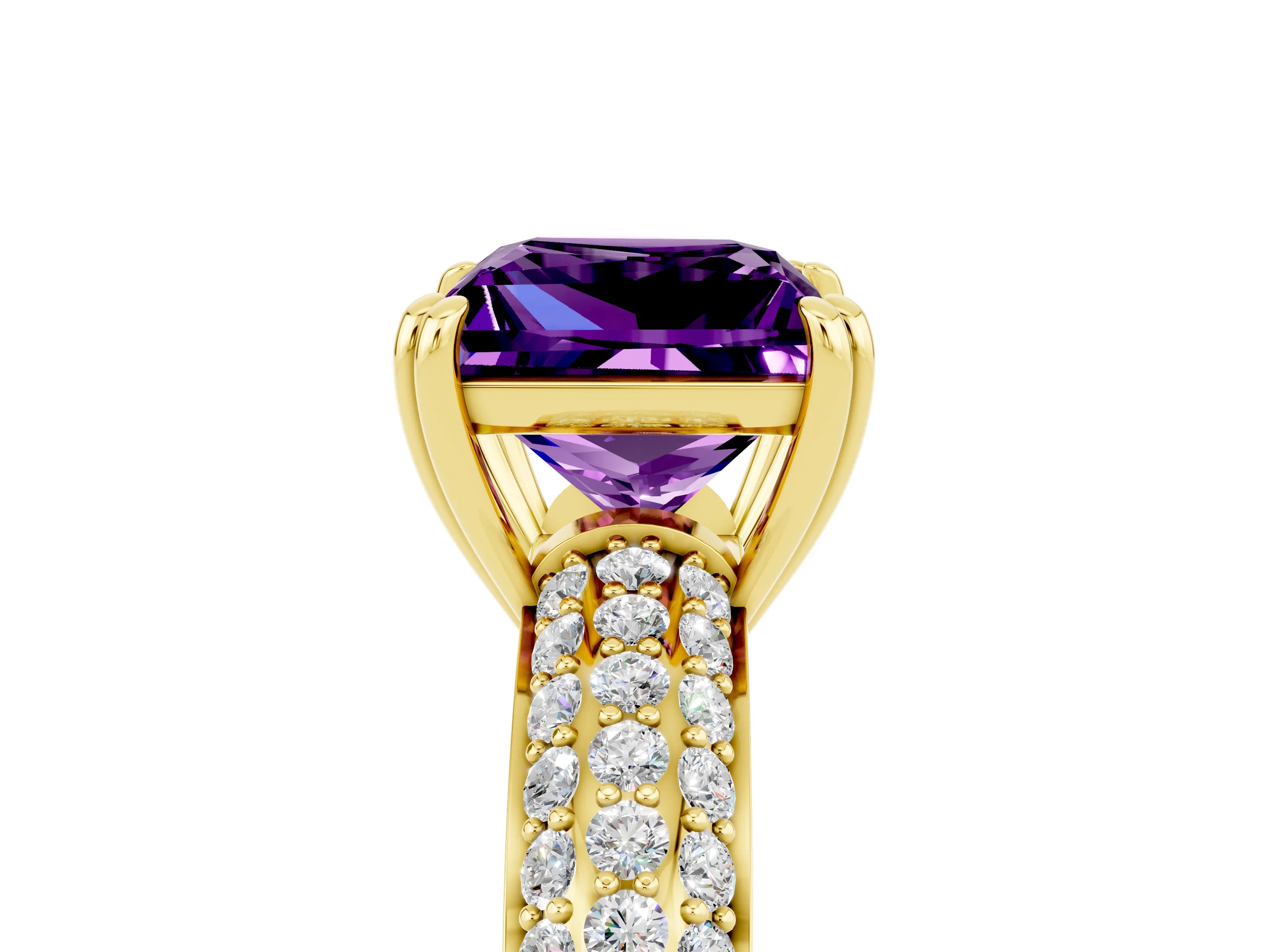 Yellow gold Princess Cut Cut Pave Diamond Engagement Ring with Channel Set Band and Four-Prong Setting_5