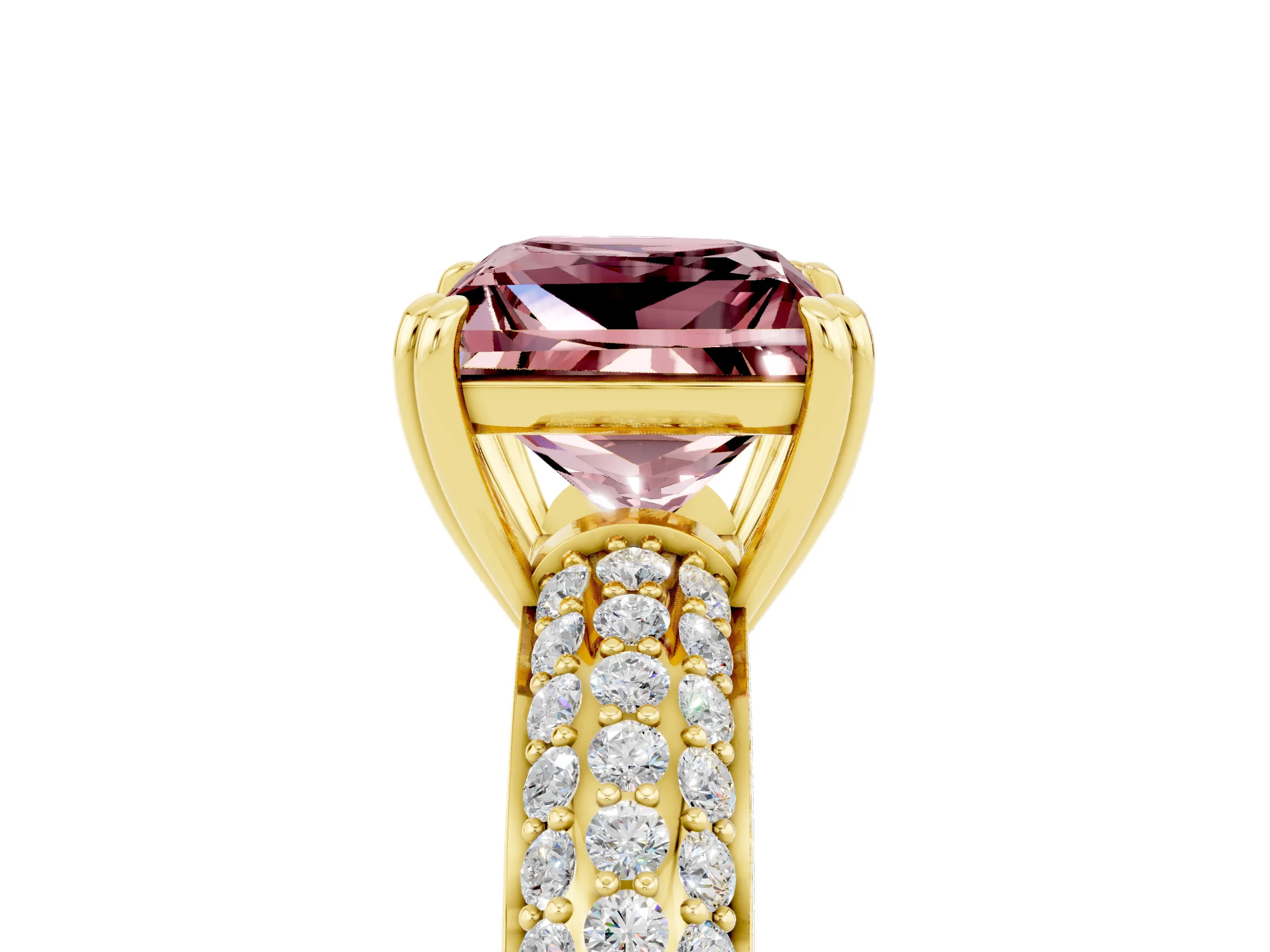 Yellow gold Princess Cut Cut Pave Diamond Engagement Ring with Channel Set Band and Four-Prong Setting_5