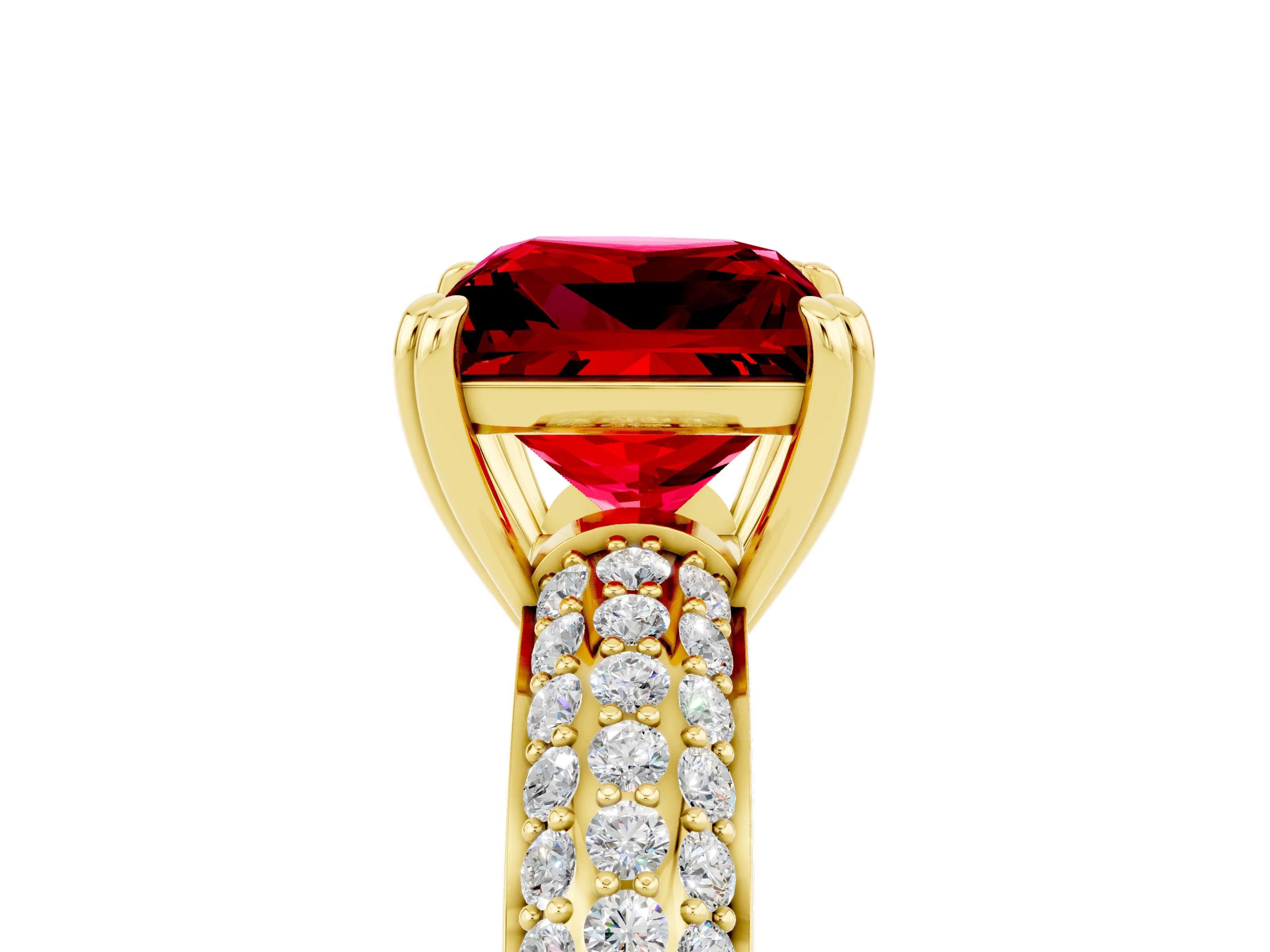 Yellow gold Princess Cut Cut Pave Diamond Engagement Ring with Channel Set Band and Four-Prong Setting_5