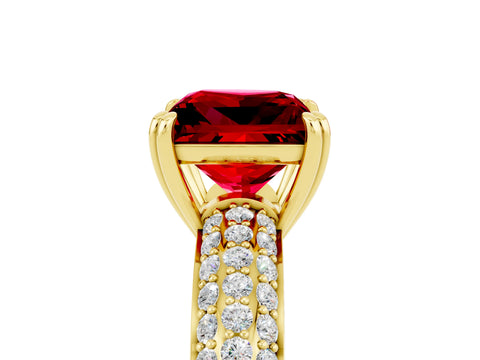 Yellow gold Princess Cut Cut Pave Diamond Engagement Ring with Channel Set Band and Four-Prong Setting_5
