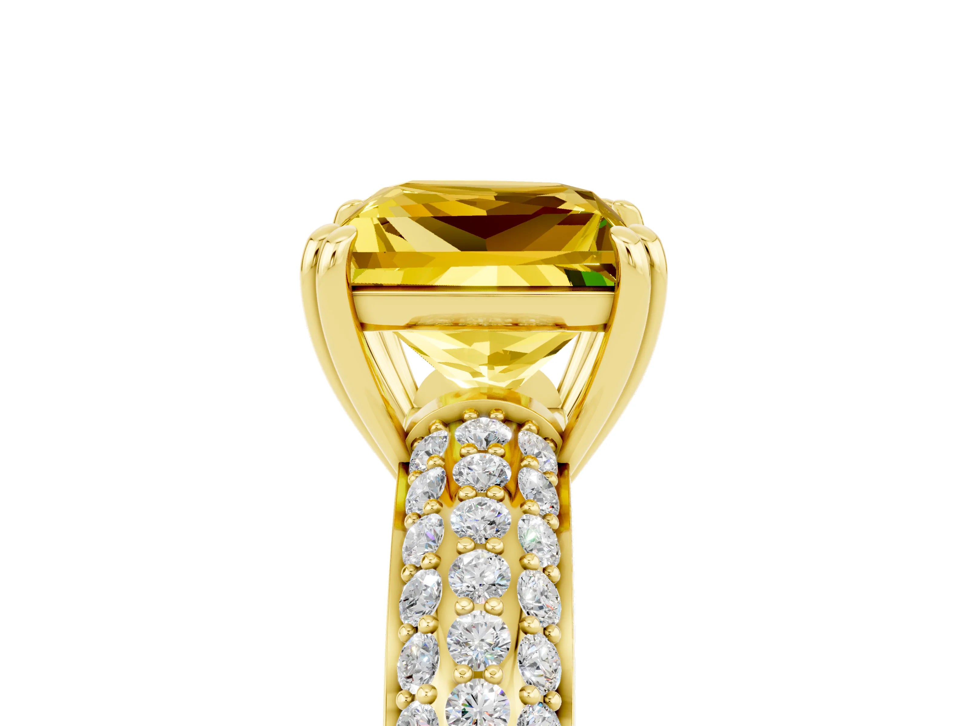Yellow gold Princess Cut Cut Pave Diamond Engagement Ring with Channel Set Band and Four-Prong Setting_5